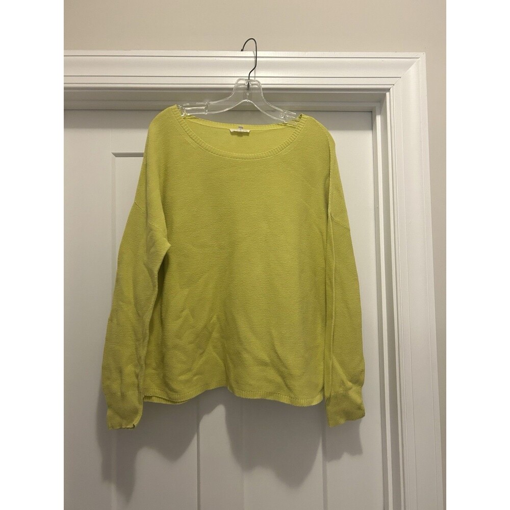 Eileen Fisher Womens Size Medium Knit Cozy Organic Cotton Sweater Yellow Green